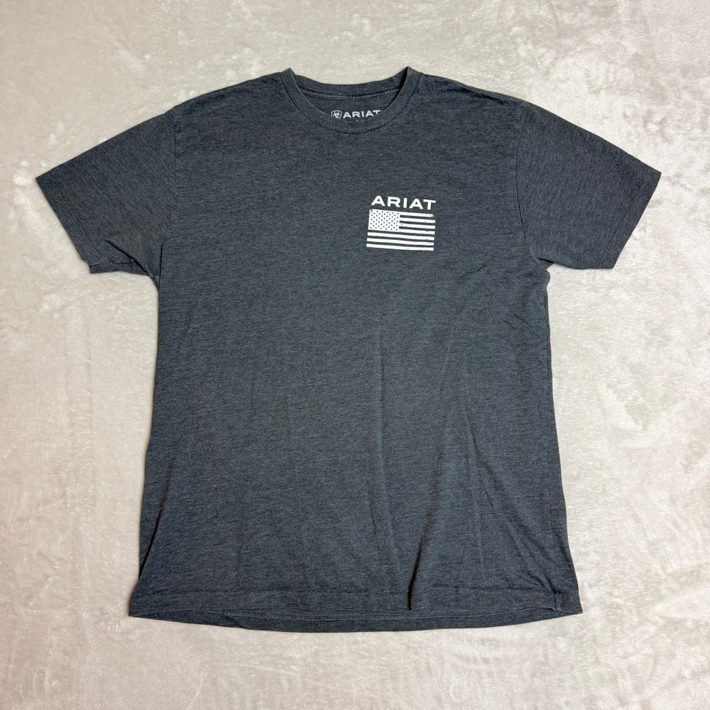 Ariat T-Shirt Mens Medium (Tag L) Dark Gray American Flag Western Patriotic EUC